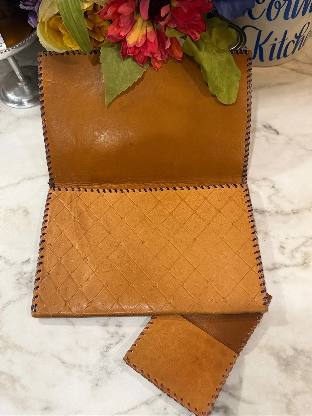 Hand-Tooled Brown Leather Clutch and Card Case Set from Tallin Estonia